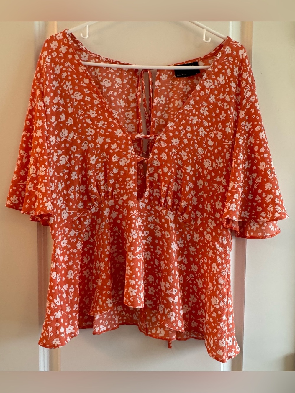 ASOS Coral Floral Tie-Front V-Neck Blouse